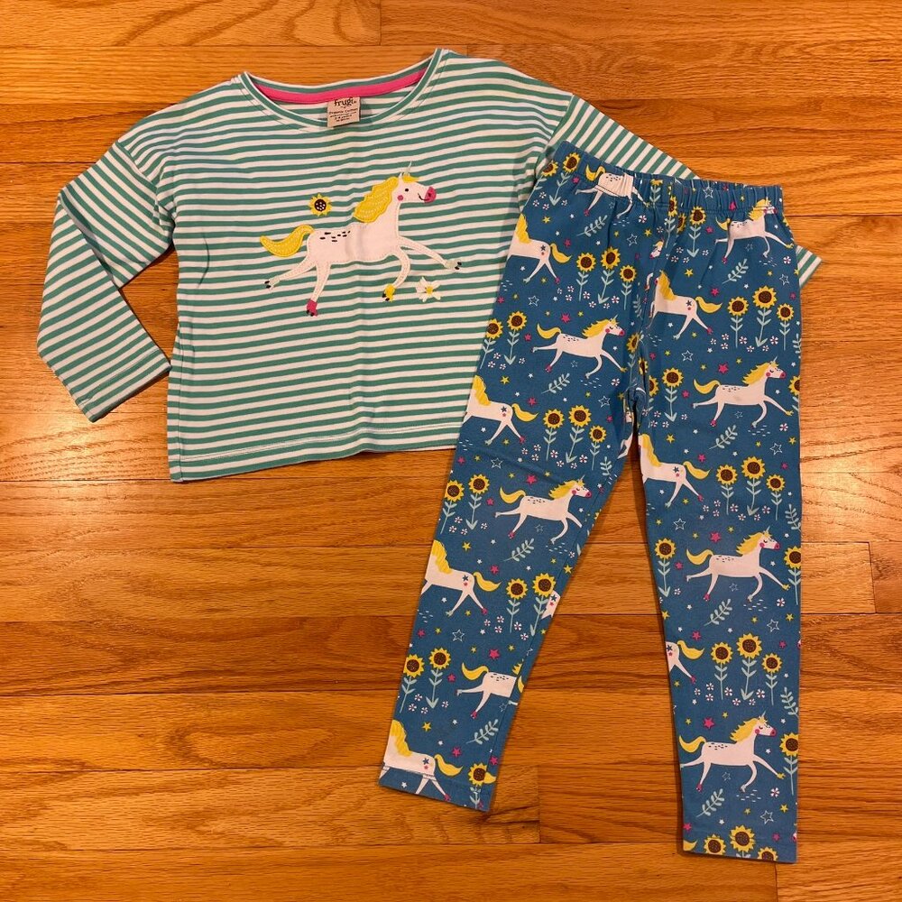 Frugi Unicorn Appliqué Top & Pants Set